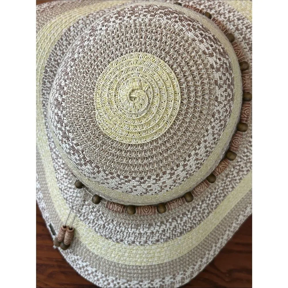 🏝️ Wide Brim Straw Sun Hat 👒 Tiki Beads Packable!
